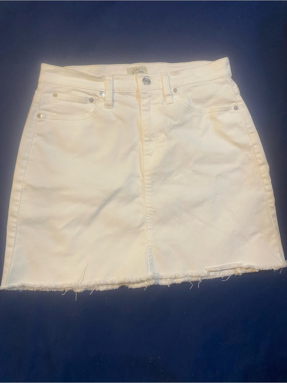 J. Crew White Denim Mini Skirt with Raw Hem